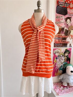Ralph Lauren Orange and White Striped Sleeveless Top with Neck Tie